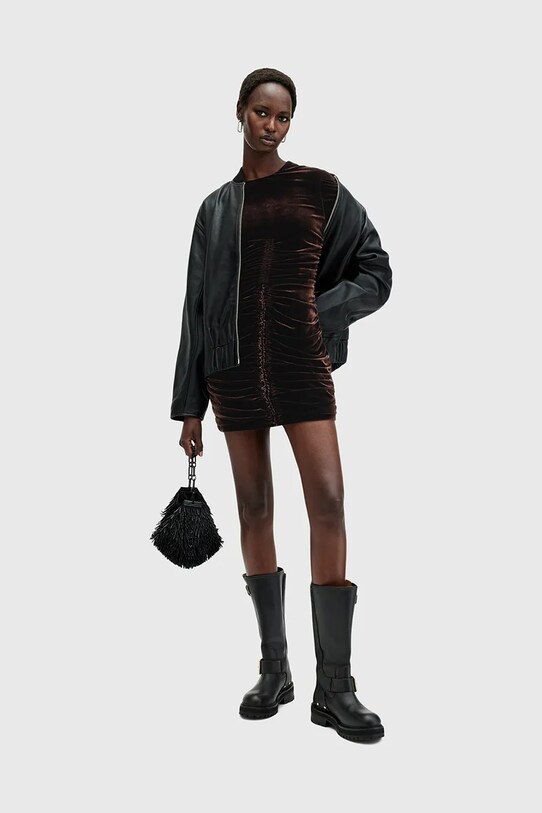 Šaty AllSaints ERIS W138DB hnedá