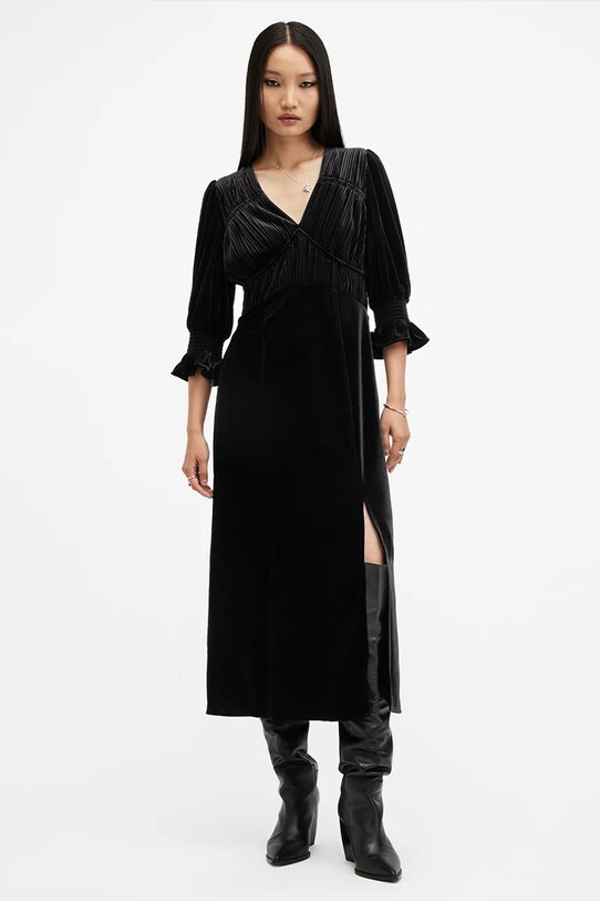 Šaty AllSaints ANI VELVET pletenina čierna W143DB