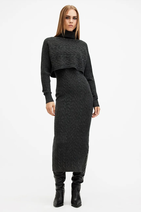 AllSaints sukienka i sweter z domieszką wełny MURIEL casual szary W205DB