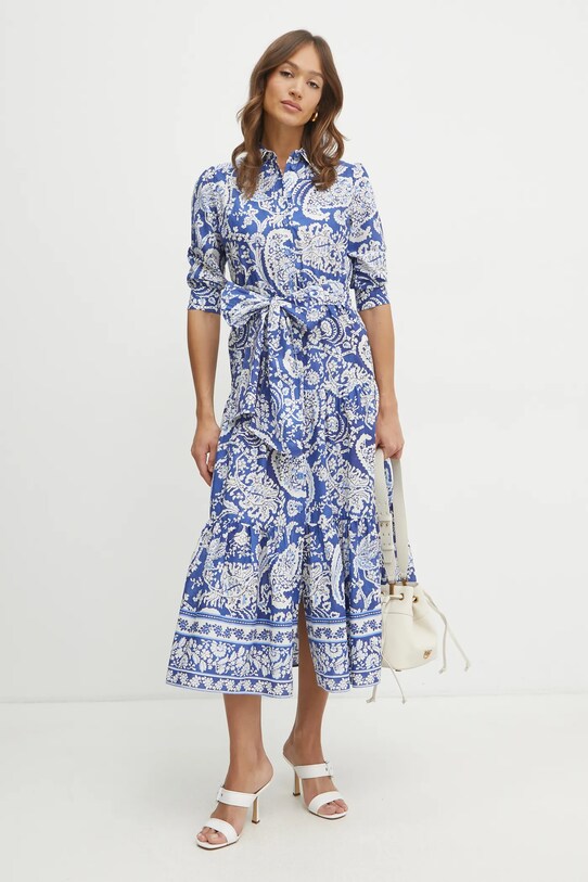Luisa Spagnoli rochie din bumbac cu guler bleumarin 542129