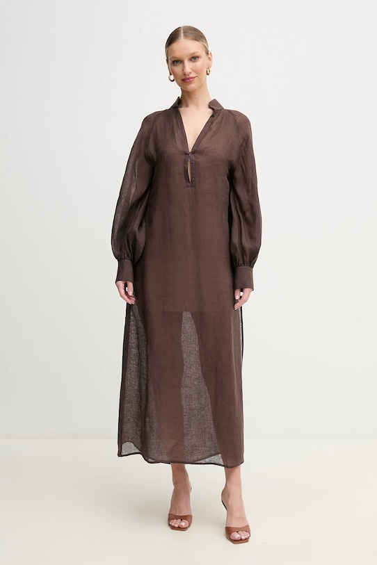 Lanena haljina Luisa Spagnoli 542150 smeđa SS25