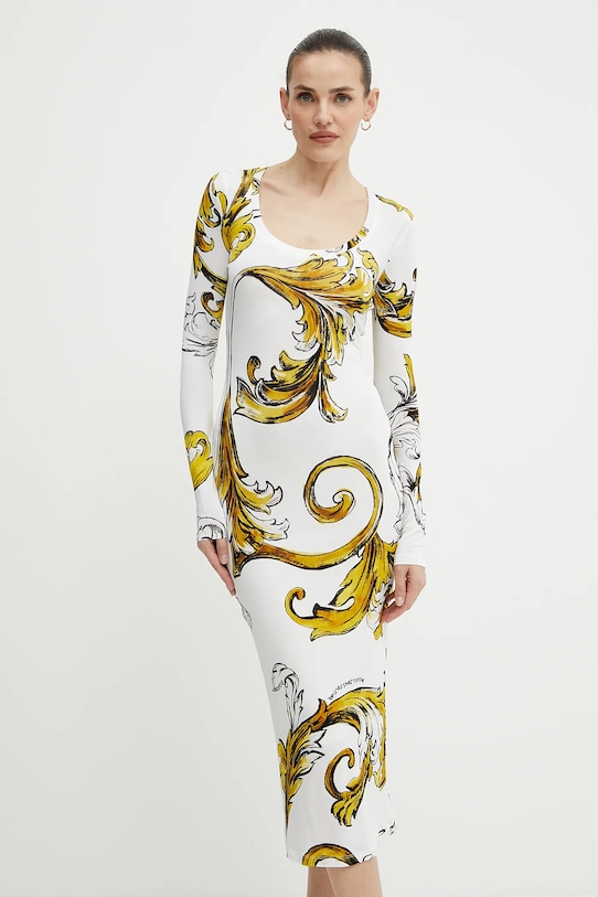 Obleka Versace Jeans Couture Z elastanom bela 78HAO920.JS471