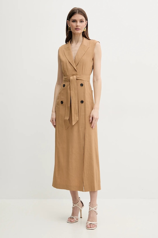 Λινό φόρεμα Marella DADA casual καφέ 2513221061