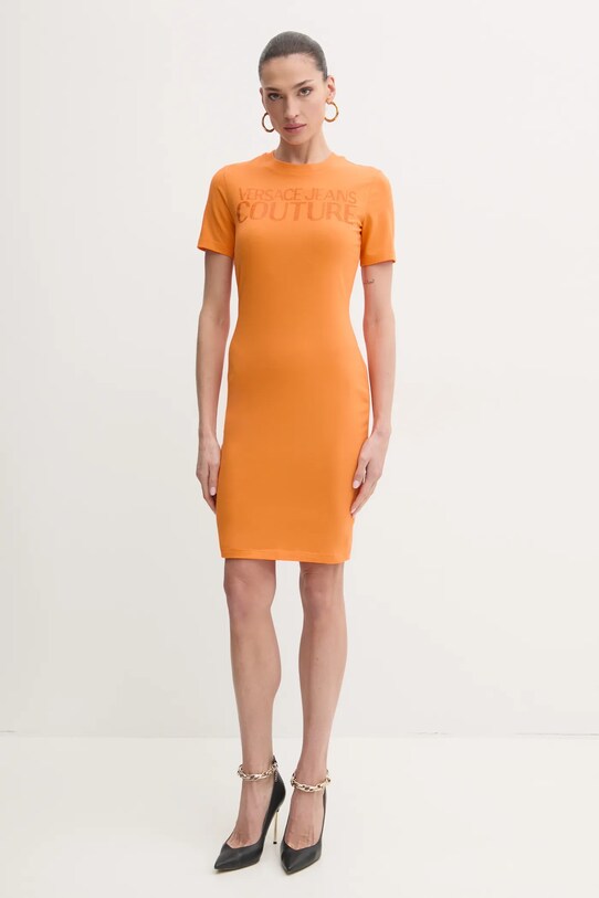 Obleka Versace Jeans Couture 78HAOS04.CJ01S oranžna SS25