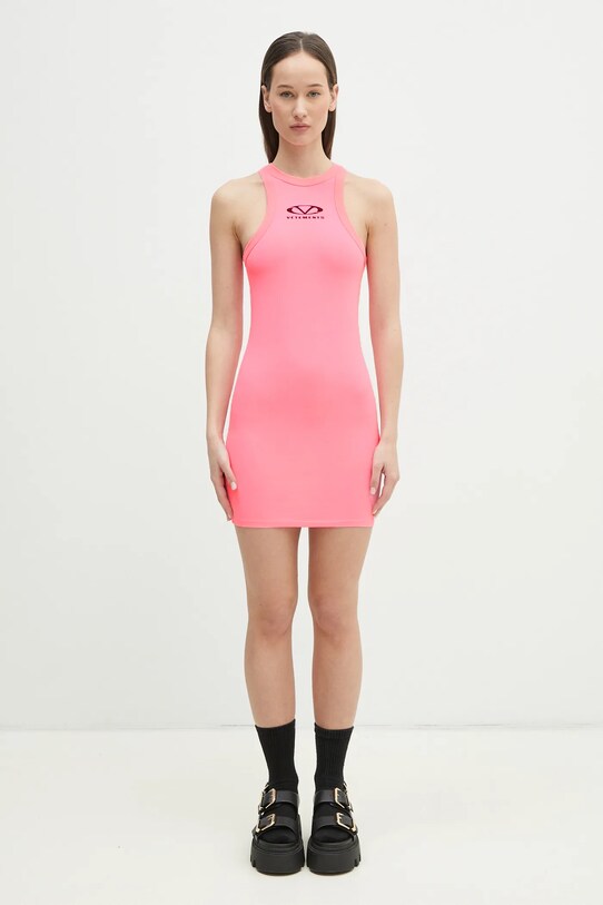 VETEMENTS sukienka Oval Logo Tanktop Mini WA66DR600H różowy