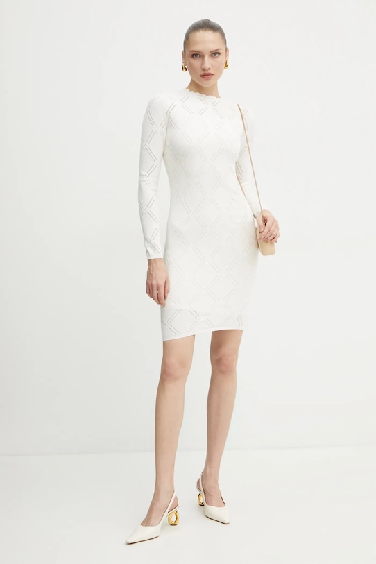 Marciano Guess sukienka z domieszką jedwabiu ANNA 5RGK06.5857Z beżowy SS25