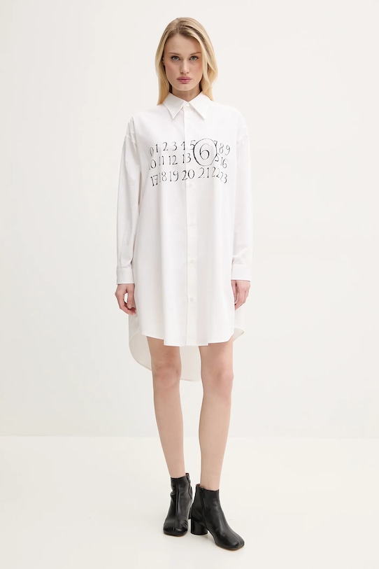 Bavlnené šaty MM6 Maison Margiela S52CT0787.M35152 béžová SS25