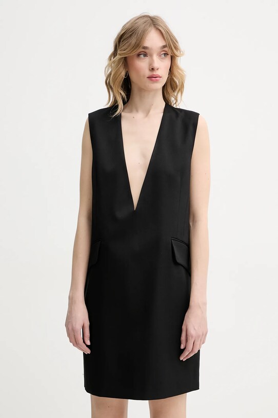 MM6 Maison Margiela sukienka z domieszką wełny S52DA0046.M35153 czarny SS25
