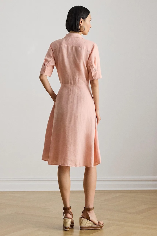 Lauren Ralph Lauren sukienka rozkloszowana lniana 200905667 różowy SS26