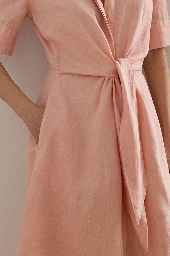 Lauren Ralph Lauren sukienka rozkloszowana lniana różowy 200905667