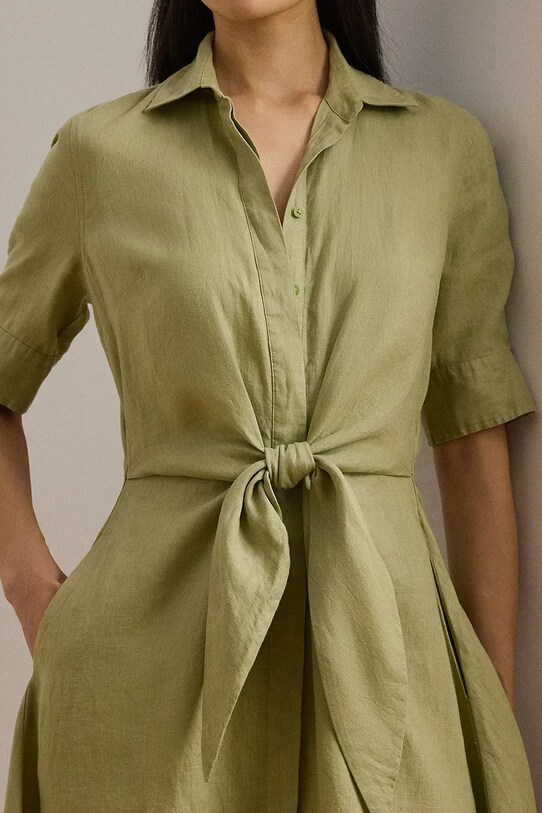 Lněné šaty Lauren Ralph Lauren zelená 200905667