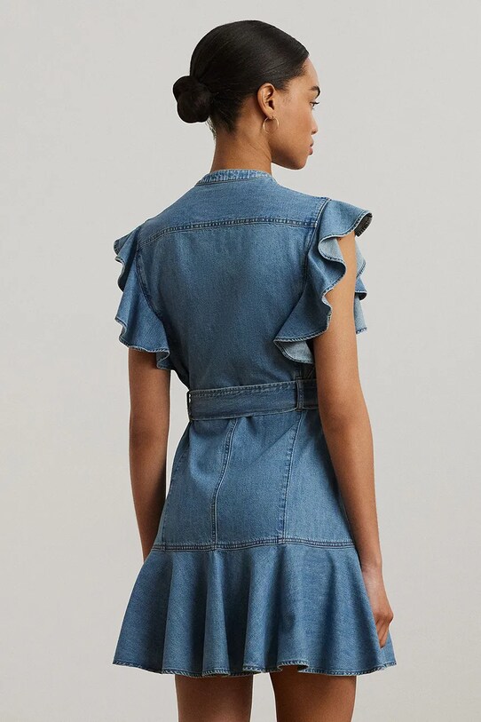 Bombažna obleka Lauren Ralph Lauren 200963899 modra SS25