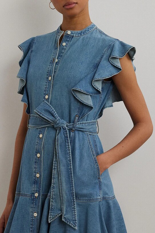 Bombažna obleka Lauren Ralph Lauren modra 200963899