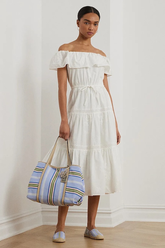 Bombažna obleka Lauren Ralph Lauren Casual bela 200966195