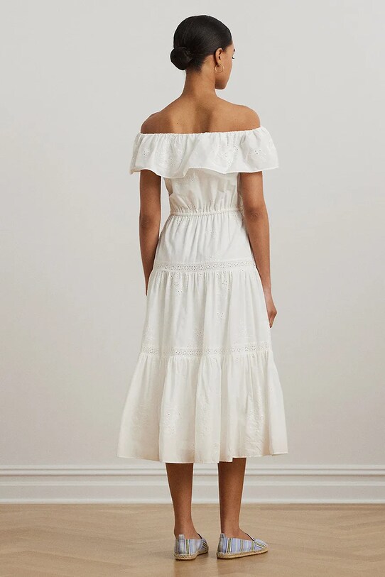 Bombažna obleka Lauren Ralph Lauren 200966195 bela SS25
