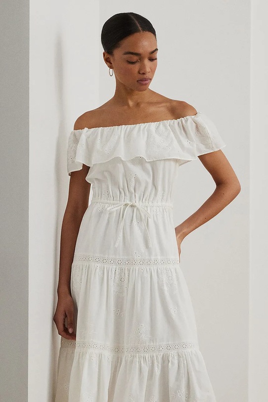 Oblačila Bombažna obleka Lauren Ralph Lauren 200966195 bela