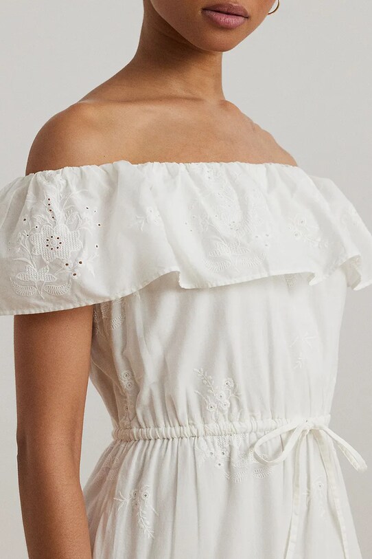 Bombažna obleka Lauren Ralph Lauren bela 200966195