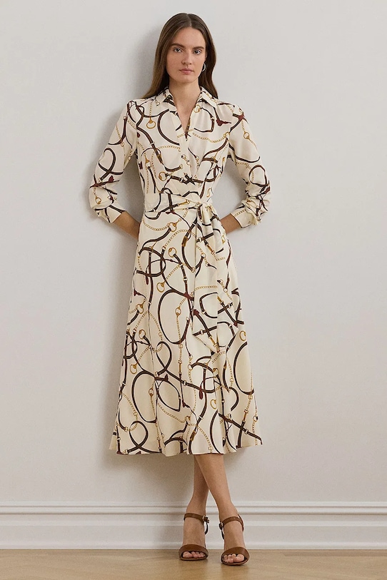 Lauren Ralph Lauren rochie cu guler bej 250963459