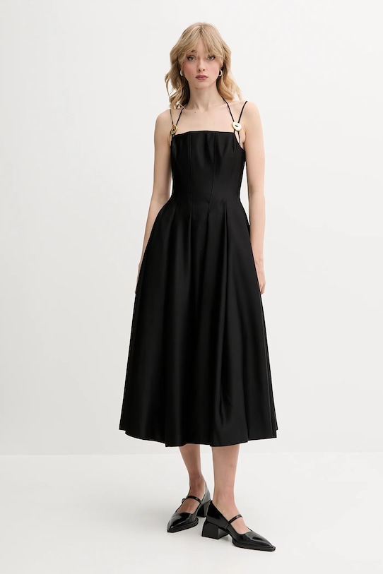 Stine Goya rochie midi negru SG.SS25.D092.2349