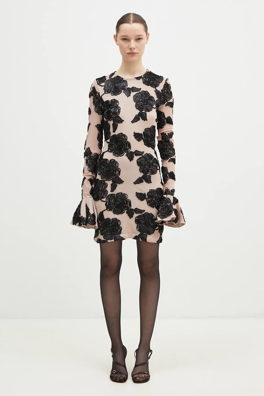 Rotate sukienka Flower Mesh Mini okrągły beżowy 1132262645