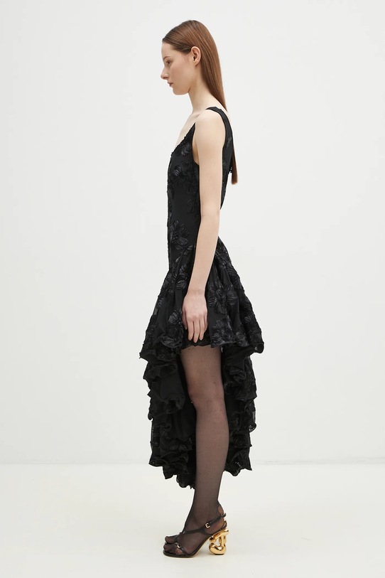 Rotate ruha Flower Mesh Ruffle 114056100 fekete SS25
