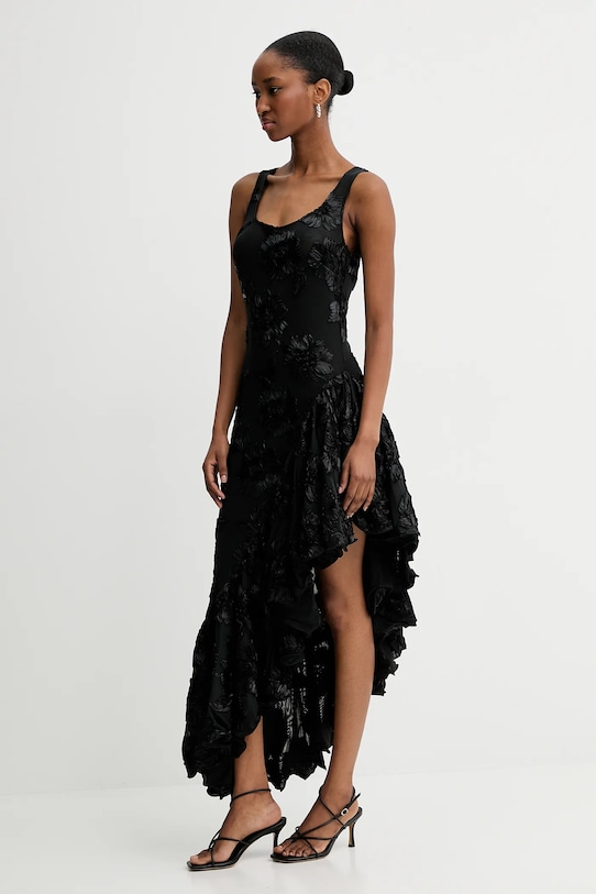 Rotate sukienka Flower Mesh Ruffle 114056100 czarny SS25