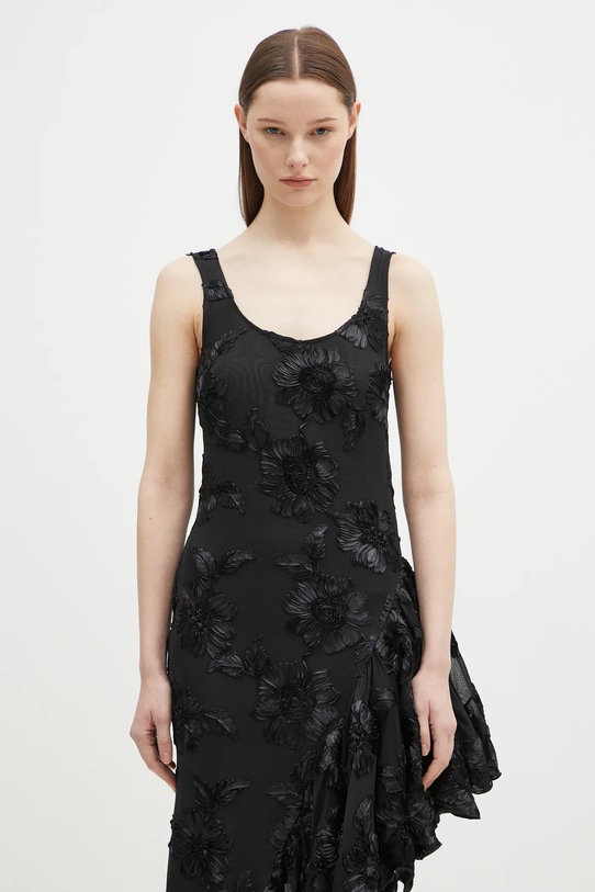Rotate ruha Flower Mesh Ruffle fekete 114056100