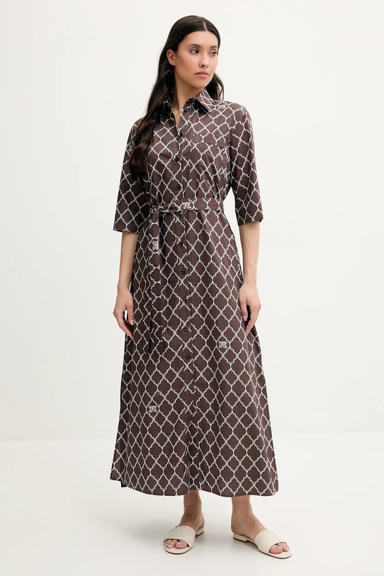 Pamučna haljina Max Mara Beachwear smeđa 2516221049600