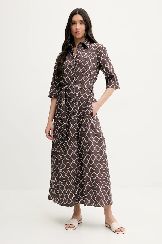 Pamučna haljina Max Mara Beachwear 2516221049600 smeđa SS25