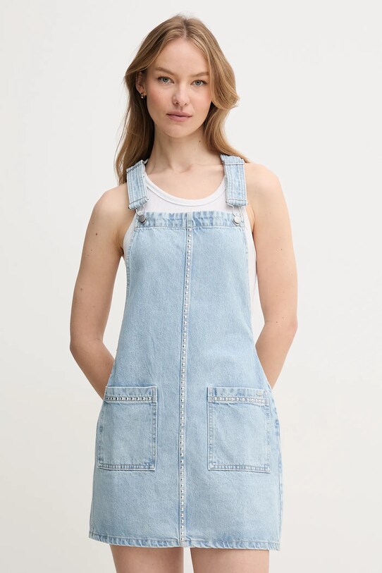 Pepe Jeans sukienka jeansowa VESTA STUD bawełna niebieski PL953720