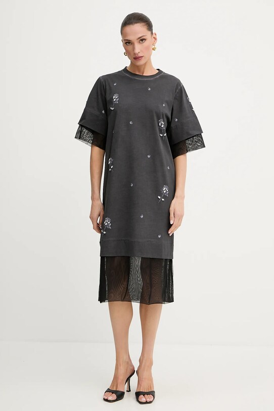 Pinko sukienka bawełniana REIMAGINE by Patrick Mcdowell midi brązowy 105085.A2K2