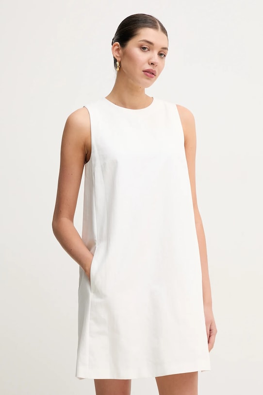 Šaty s příměsí lnu Weekend Max Mara mini béžová 2515221102600