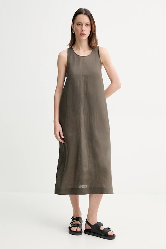 MM rochie din in midi verde 2516221018600