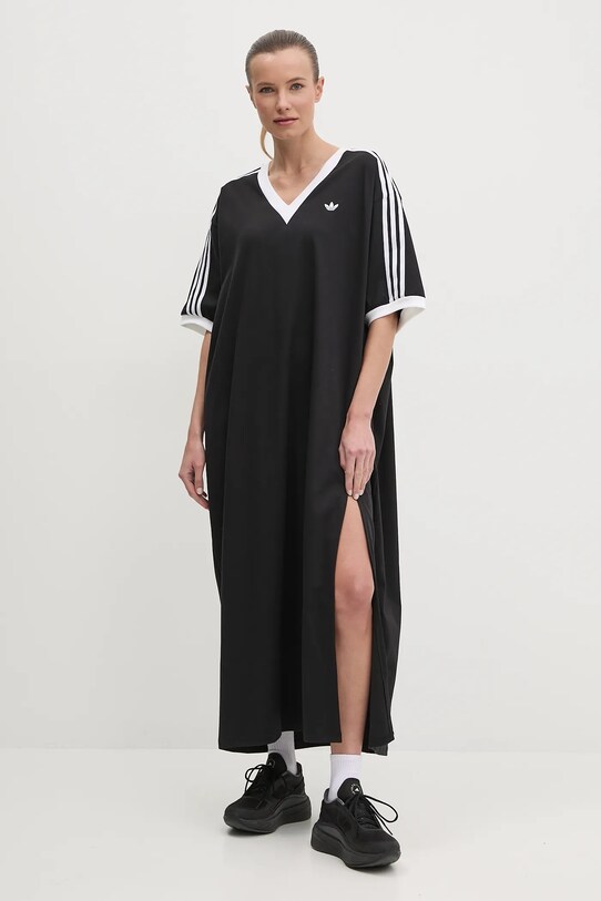 adidas Originals vestito in cotone V-NECK DRESS maxi nero JX9219