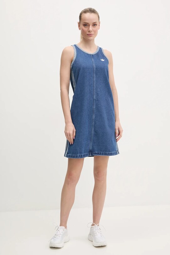 Jeans obleka adidas Originals DENIM 3S DRESS JD2580 modra SS25