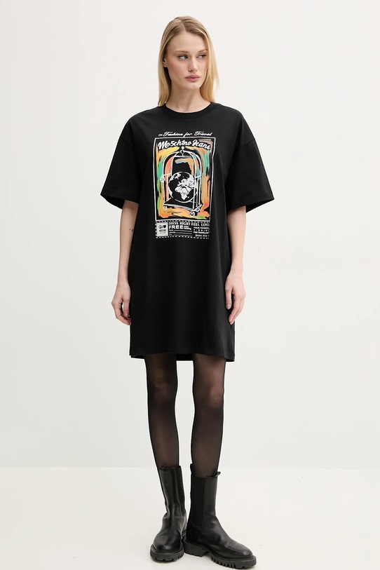 Moschino Jeans rochie din bumbac 0412.3732 negru SS25