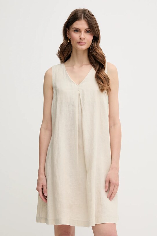 United Colors of Benetton sukienka lniana casual beżowy 4AGHDV0AX