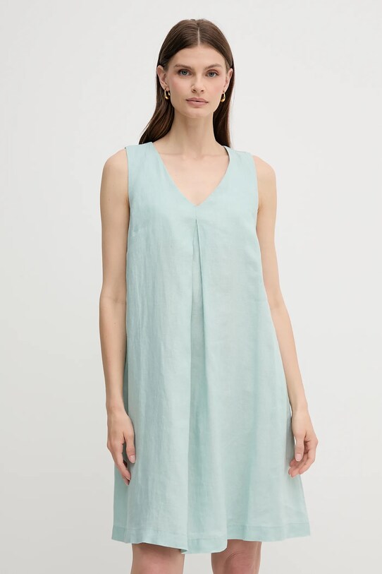 United Colors of Benetton sukienka lniana casual turkusowy 4AGHDV0AX