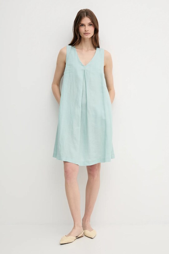 United Colors of Benetton sukienka lniana 4AGHDV0AX turkusowy SS25