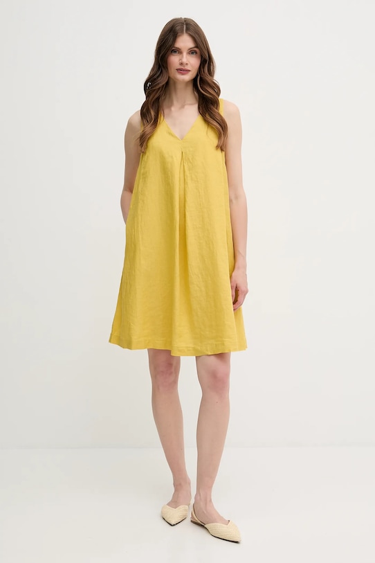 Lněné šaty United Colors of Benetton 4AGHDV0AX žlutá SS25