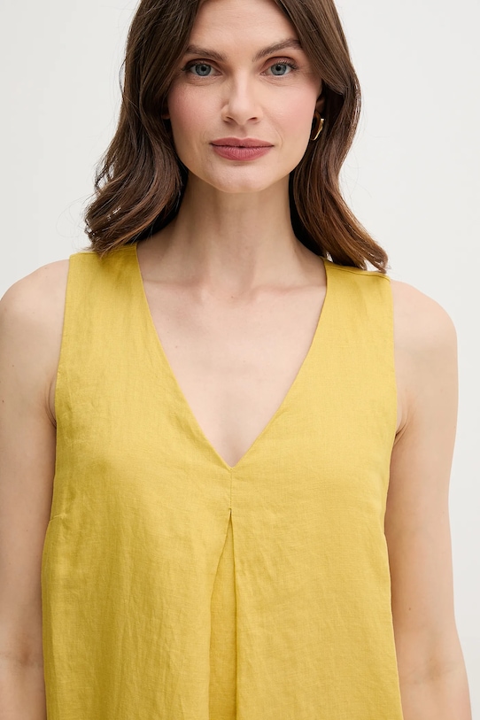 Lněné šaty United Colors of Benetton žlutá 4AGHDV0AX