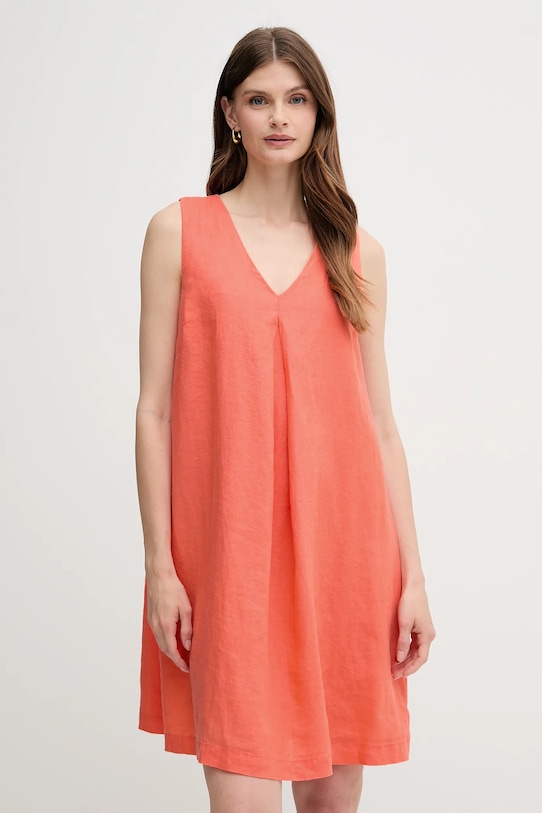 Lněné šaty United Colors of Benetton mini oranžová 4AGHDV0AX