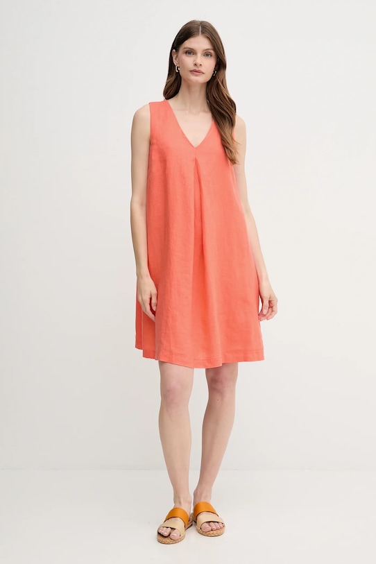 Lněné šaty United Colors of Benetton 4AGHDV0AX oranžová SS25