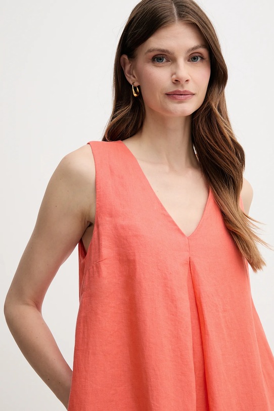 Lněné šaty United Colors of Benetton oranžová 4AGHDV0AX