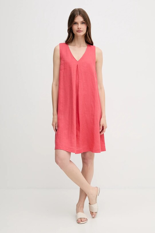United Colors of Benetton sukienka lniana 4AGHDV0AX czerwony SS25