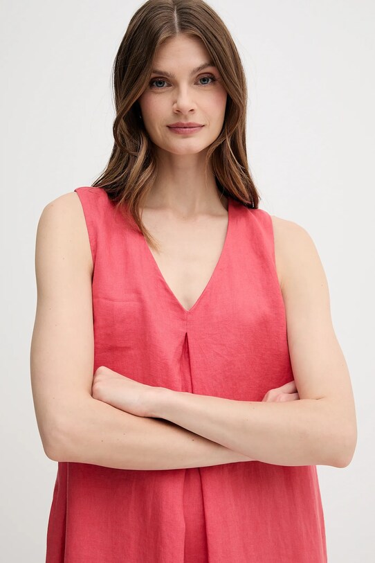 United Colors of Benetton sukienka lniana czerwony 4AGHDV0AX