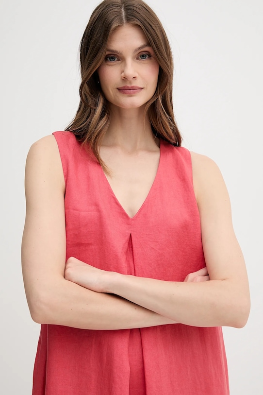 Льняное платье United Colors of Benetton красный 4AGHDV0AX