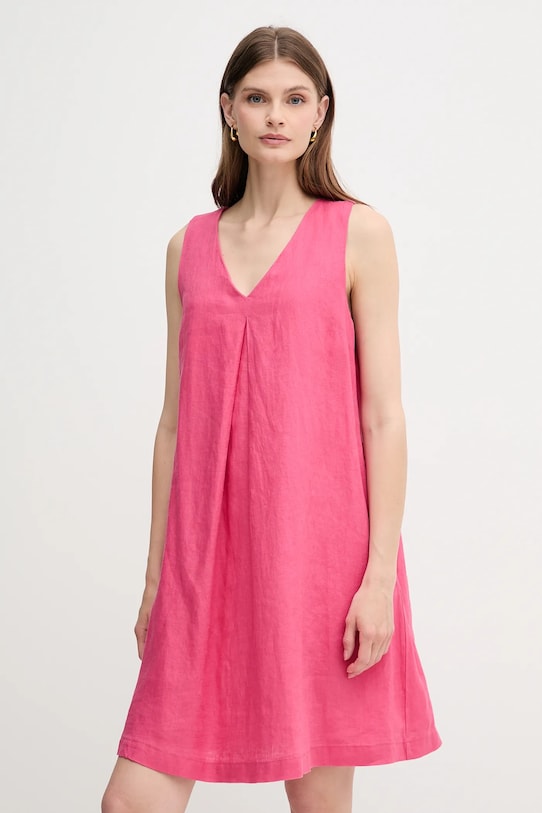 United Colors of Benetton sukienka lniana casual różowy 4AGHDV0AX