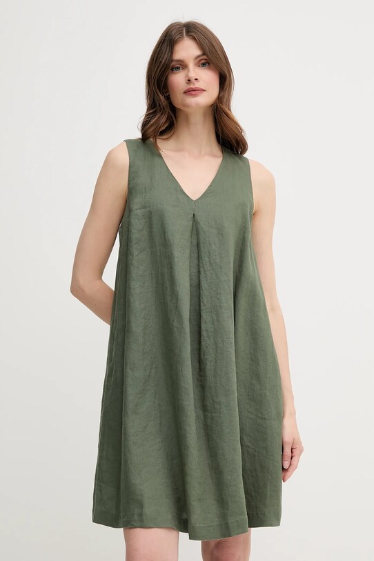 United Colors of Benetton sukienka lniana casual zielony 4AGHDV0AX