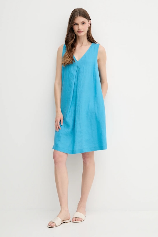 Lněné šaty United Colors of Benetton 4AGHDV0AX modrá SS25